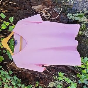 Pink Lands End Women's Large (14-16)Pink 100% Cotton V Neck Short SleevTee Shirt